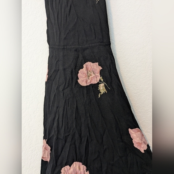 Reformation Black Pink Floral Sleeveless Criss Cross Open Back Slit Myrtle Dress - Picture 7 of 11